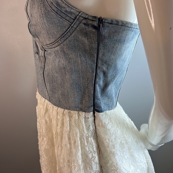 URBAN Outfitters Jean Corset Dress with Lace Skirt Size Medium Motel Rocks - Picture 6 of 14
